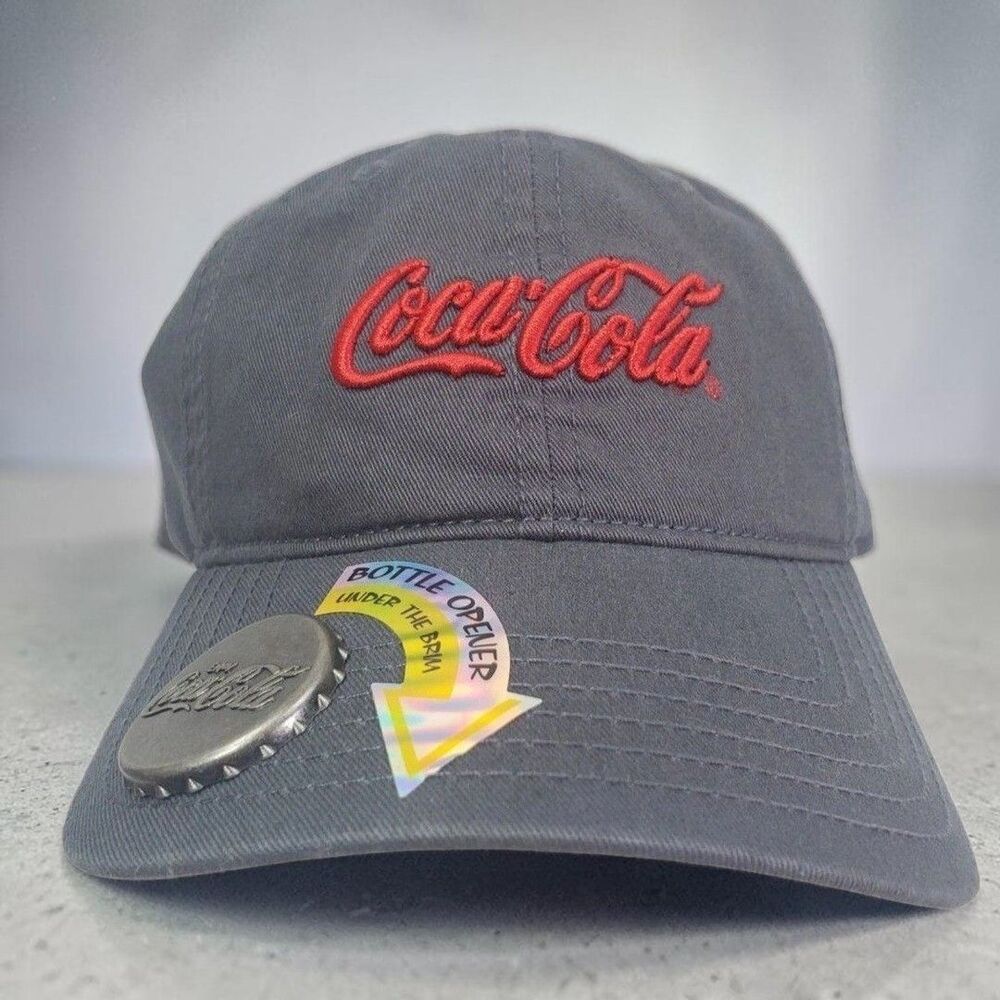 Coca Cola Dad Hat Bottle Opener Gray Red Logo Slid Buckle Utilitarian Streetwear